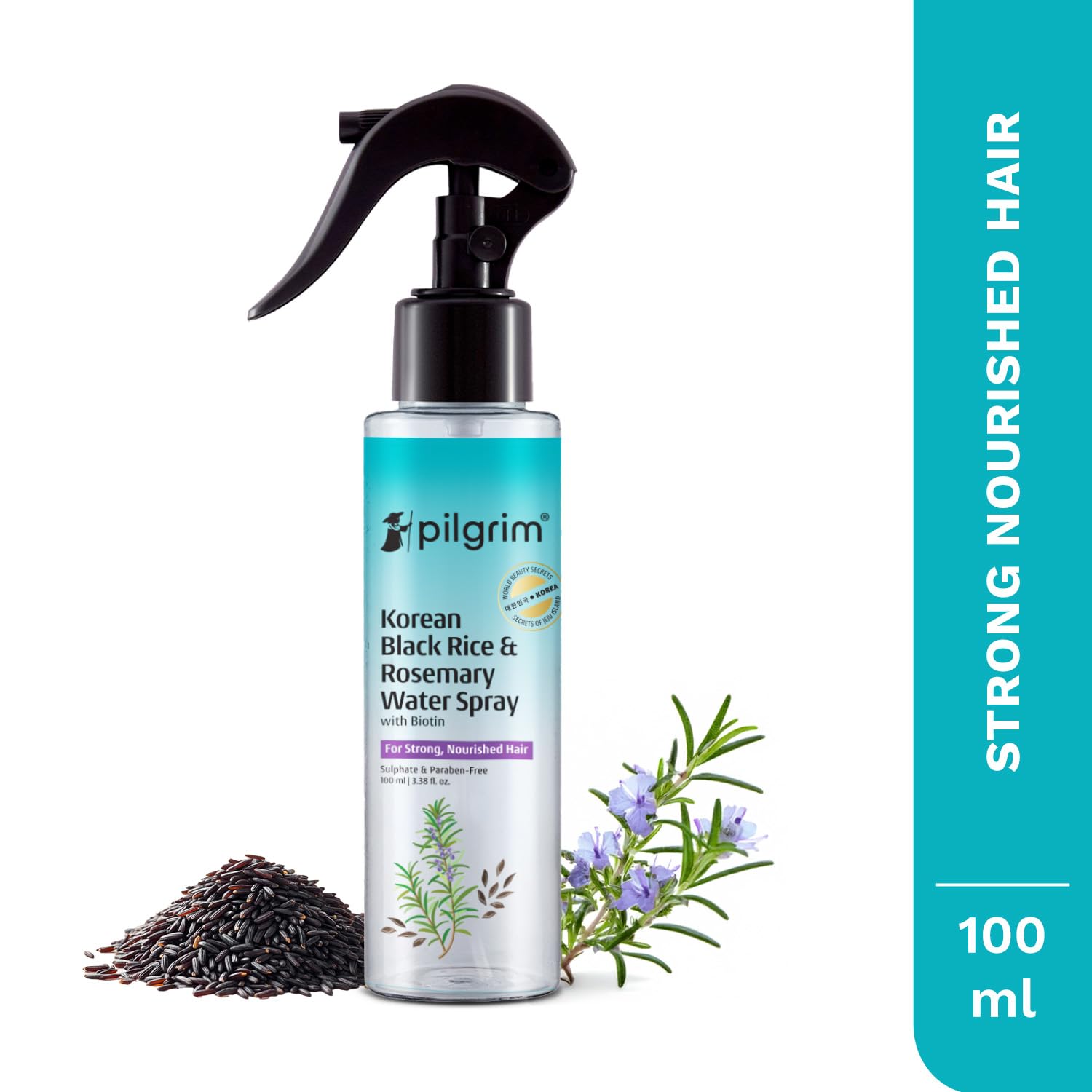 Pilgrim Korean Black Rice and Rosemary Water Spray With Biotin for Hair Growth 100ml | Hair Spray for Regrowth | Thicker & St
