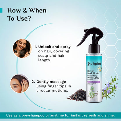Pilgrim Korean Black Rice and Rosemary Water Spray With Biotin for Hair Growth 100ml | Hair Spray for Regrowth | Thicker & St