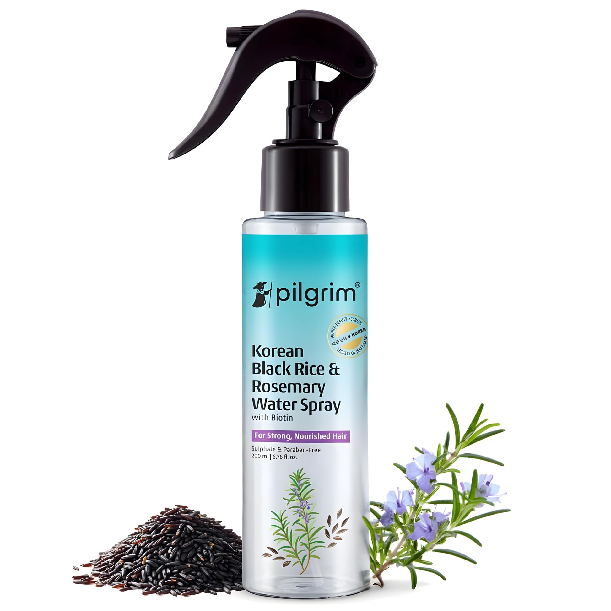 Pilgrim Korean Black Rice and Rosemary Water Spray With Biotin for Hair Growth 100ml | Hair Spray for Regrowth | Thicker & St