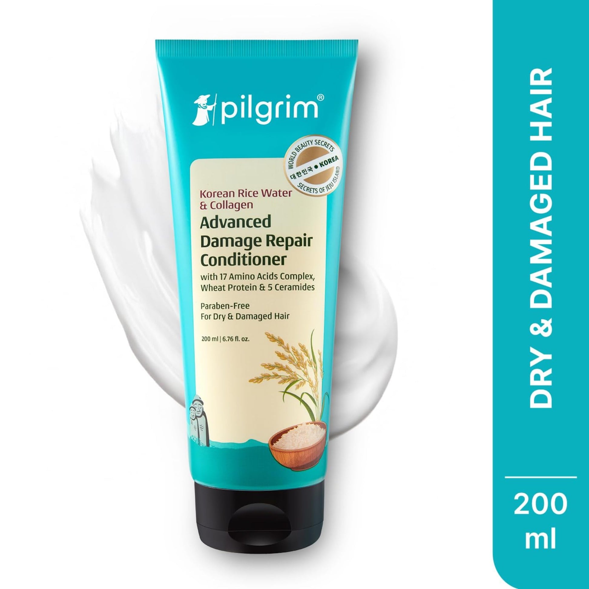 Pilgrim Korean Rice Water & Collagen Advanced Damage Repair Conditioner - 200ml | With 17 Amino Acids, Wheat Protein & Cerami
