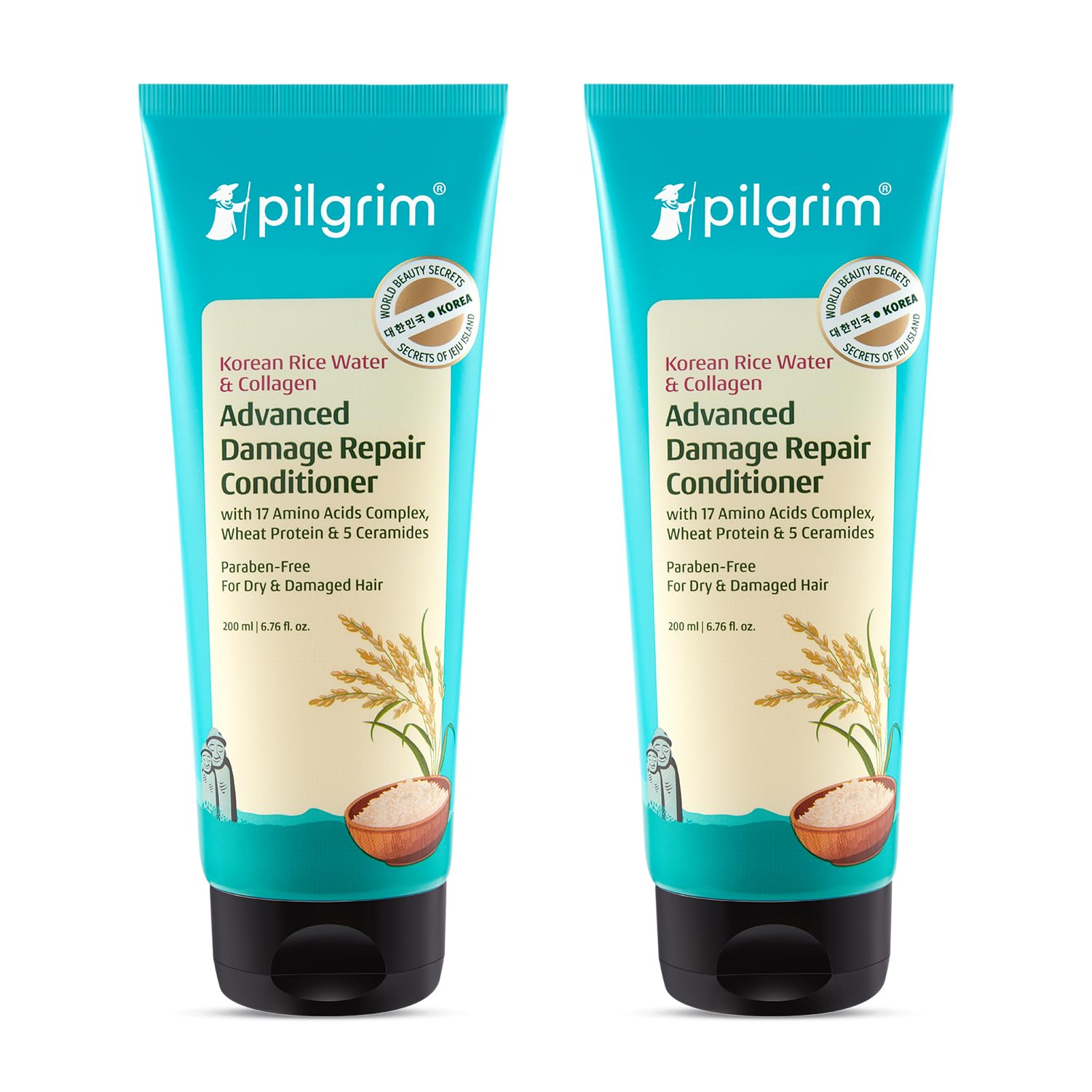 Pilgrim Korean Rice Water & Collagen Advanced Damage Repair Conditioner - 200ml | With 17 Amino Acids, Wheat Protein & Cerami