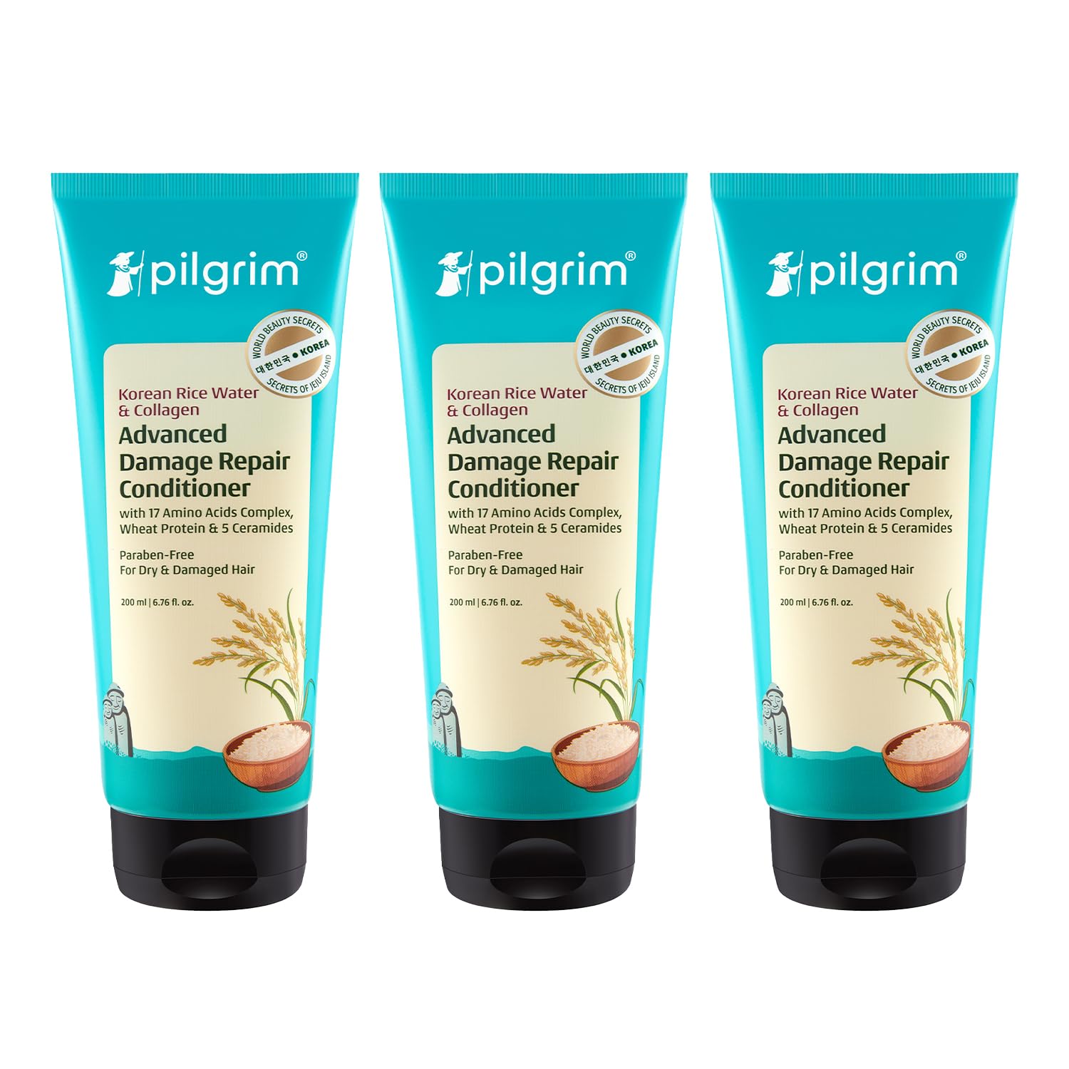 Pilgrim Korean Rice Water & Collagen Advanced Damage Repair Conditioner - 200ml | With 17 Amino Acids, Wheat Protein & Cerami