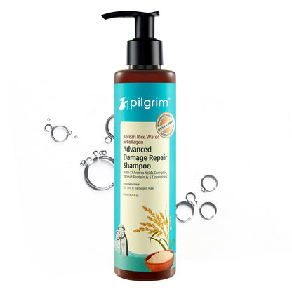 Pilgrim Korean Rice Water & Collagen Advanced Damage Repair Shampoo - 200ml | with 17 Amino Acids, Wheat Protein & 5 Ceramide