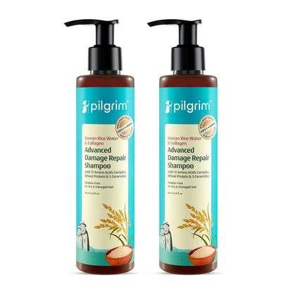 Pilgrim Korean Rice Water & Collagen Advanced Damage Repair Shampoo - 200ml | with 17 Amino Acids, Wheat Protein & 5 Ceramide