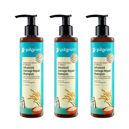 Pilgrim Korean Rice Water & Collagen Advanced Damage Repair Shampoo - 200ml | with 17 Amino Acids, Wheat Protein & 5 Ceramide