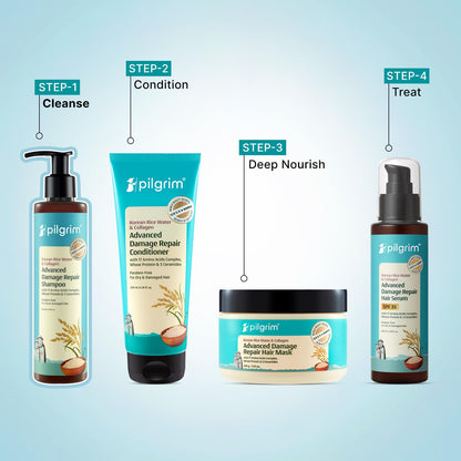 Pilgrim Korean Rice Water & Collagen Advanced Damage Repair Shampoo - 200ml | with 17 Amino Acids, Wheat Protein & 5 Ceramide