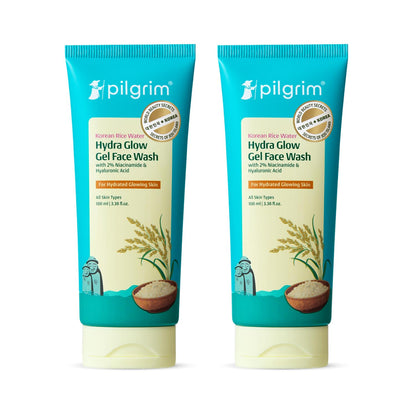 Pilgrim Korean Rice Water Hydra Glow Gel Face Wash for Hydrated Glowing Skin | With 2% Niacinamide for Dark Spots, Hyaluronic