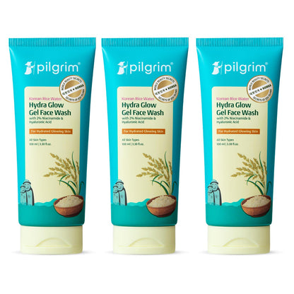 Pilgrim Korean Rice Water Hydra Glow Gel Face Wash for Hydrated Glowing Skin | With 2% Niacinamide for Dark Spots, Hyaluronic