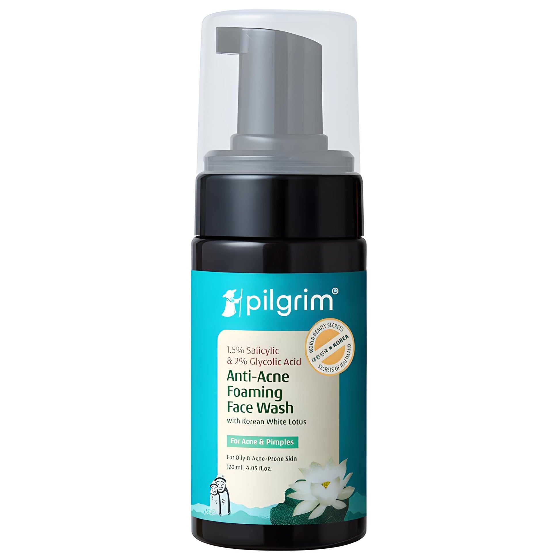 Pilgrim Korean Salicylic Glycolic Acid Foaming Face Wash 1.5% BHA 2% AHA Oily Skin 120ml Unisex