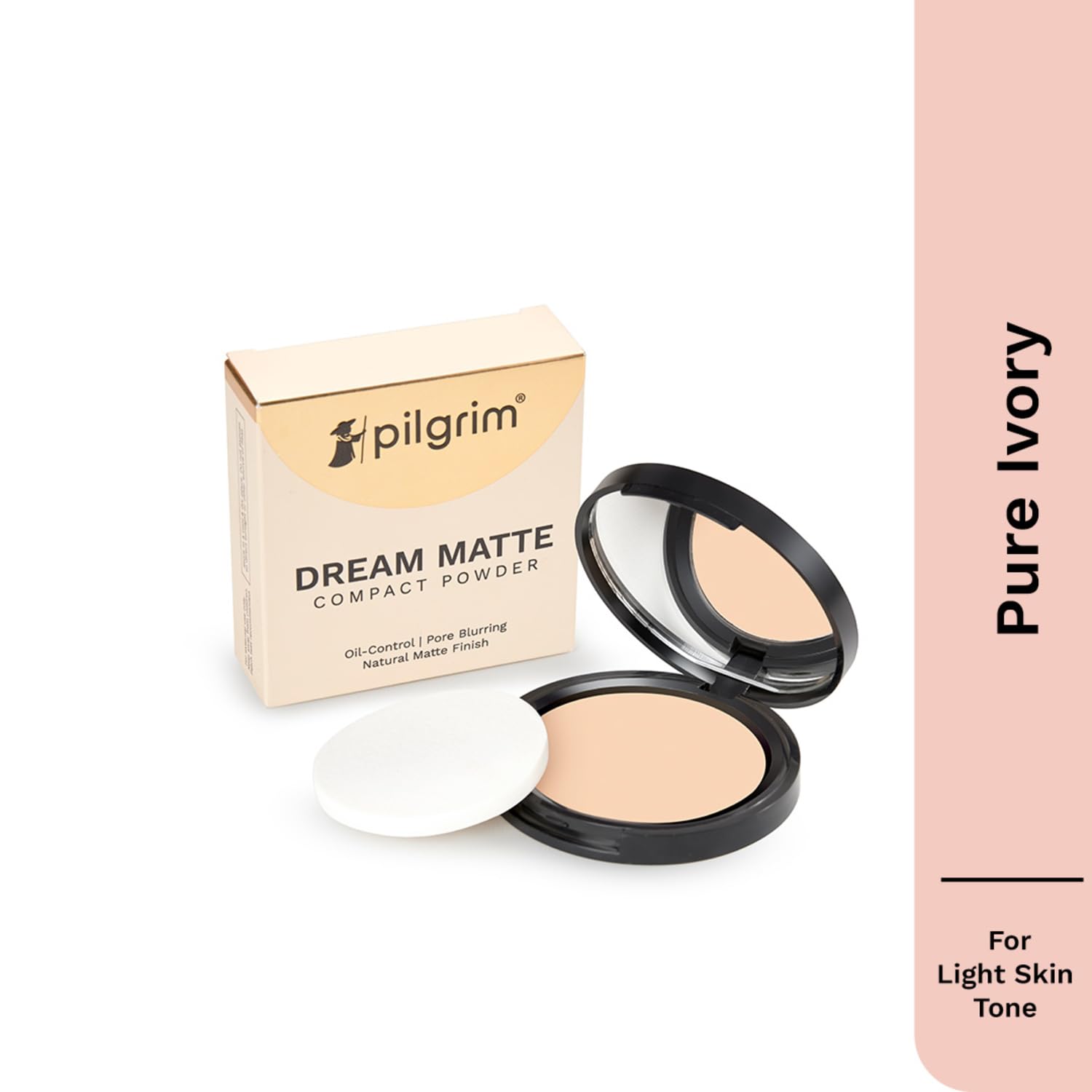 Pilgrim Matte Finish Compact Powder, Fragrance-Free Pressed Powder with Vitamin E, Jojoba & Almond Oil - back view
