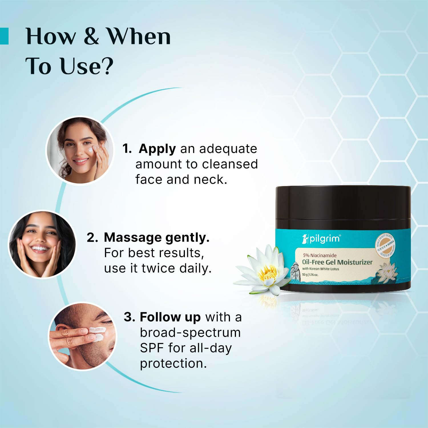 Pilgrim Oil-Free Gel Moisturizer with Hyaluronic Acid & Willow Bark Extract, 50g, for Oily Skin, Unisex Korean Skincare - ing