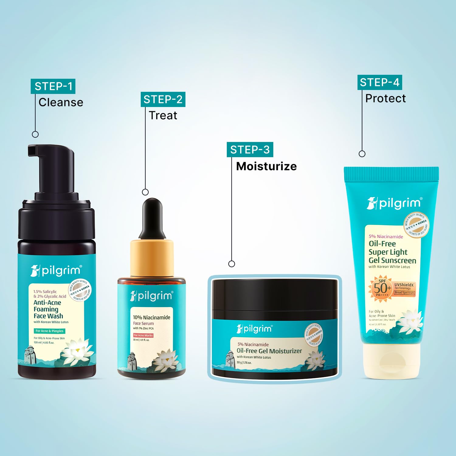 Pilgrim Oil-Free Gel Moisturizer with Hyaluronic Acid & Willow Bark Extract, 50g, for Oily Skin, Unisex Korean Skincare - clo