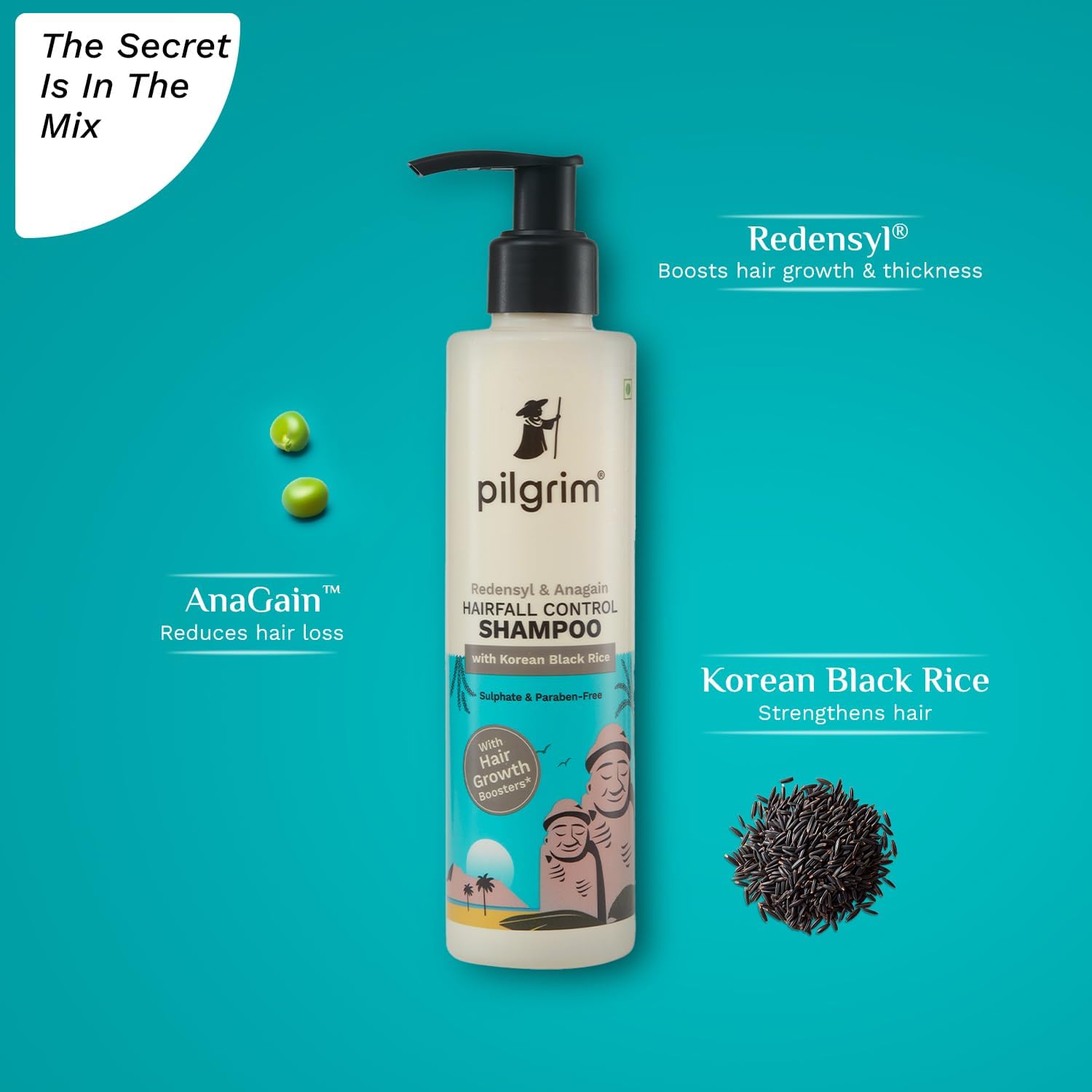 Pilgrim Redensyl & Anagain Hairfall Control Shampoo with Korean Black Rice 200ml | Anti Hairfall shampoo for Men & Women | Re