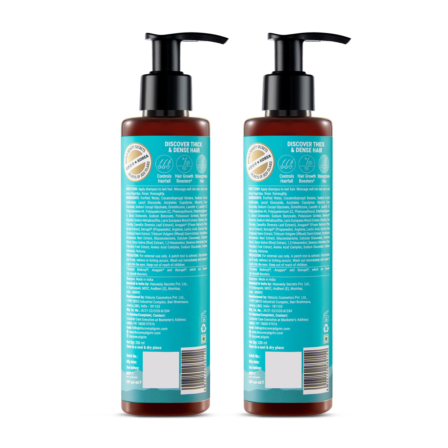 Pilgrim Redensyl & Anagain Hairfall Control Shampoo with Korean Black Rice 200ml | Anti Hairfall shampoo for Men & Women | Re