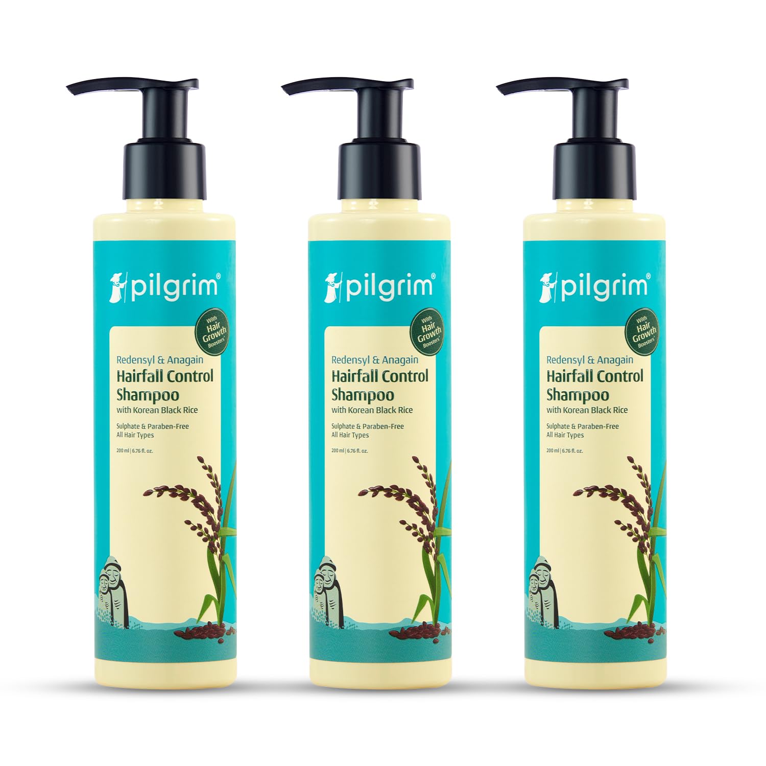 Pilgrim Redensyl & Anagain Hairfall Control Shampoo with Korean Black Rice 200ml | Anti Hairfall shampoo for Men & Women | Re