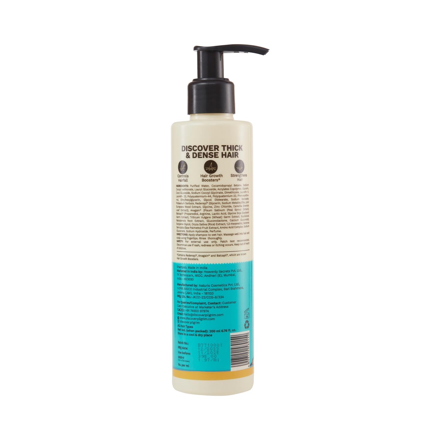Pilgrim Redensyl & Anagain Hairfall Control Shampoo with Korean Black Rice 200ml | Anti Hairfall shampoo for Men & Women | Re