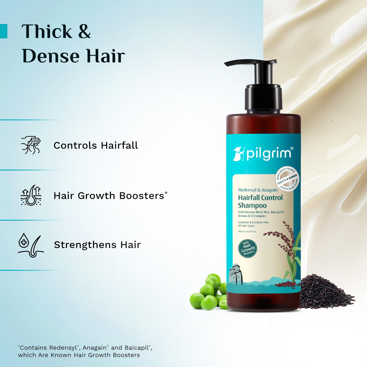 Pilgrim Redensyl & Anagain Hairfall Control Shampoo with Korean Black Rice 200ml | Anti Hairfall shampoo for Men & Women | Re