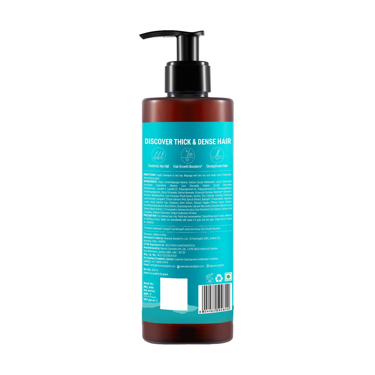 Pilgrim Redensyl & Anagain Hairfall Control Shampoo with Korean Black Rice 200ml | Anti Hairfall shampoo for Men & Women | Re