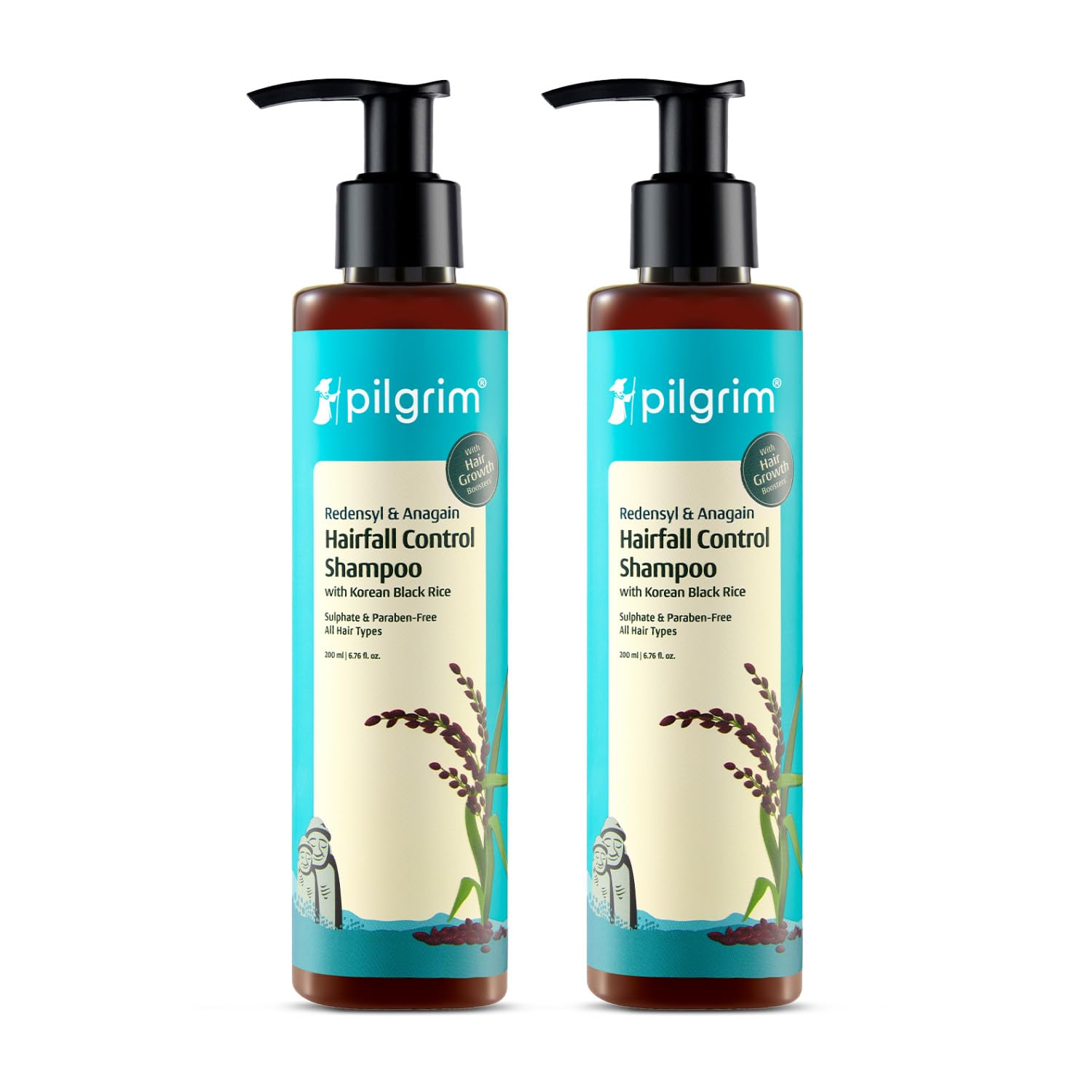 Pilgrim Redensyl & Anagain Hairfall Control Shampoo with Korean Black Rice 200ml | Anti Hairfall shampoo for Men & Women | Re