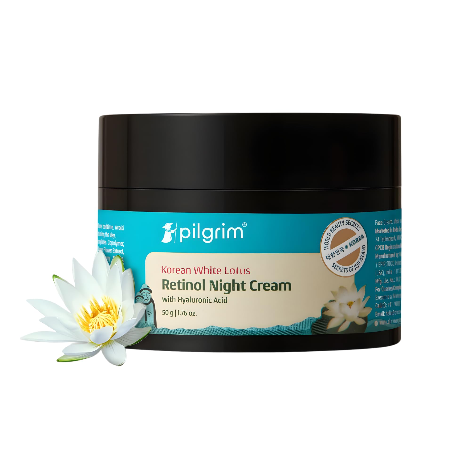 Pilgrim Retinol Night Cream with Hyaluronic Acid and Vitamin C, 50g, Unisex Skin Moisturizer