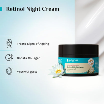 Pilgrim Retinol Night Cream with Hyaluronic Acid and Vitamin C, 50g, Unisex Skin Moisturizer - back view