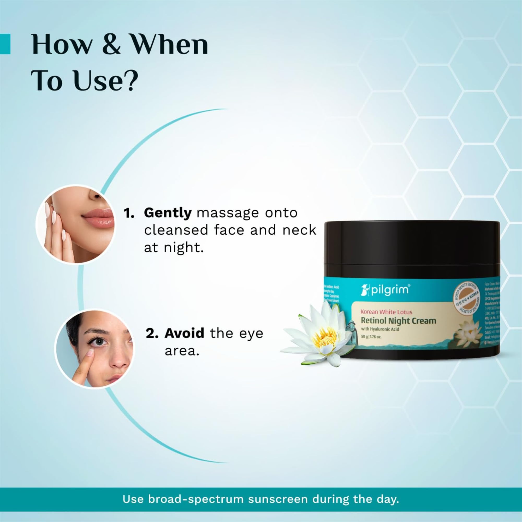 Pilgrim Retinol Night Cream with Hyaluronic Acid and Vitamin C, 50g, Unisex Skin Moisturizer - ingredients panel
