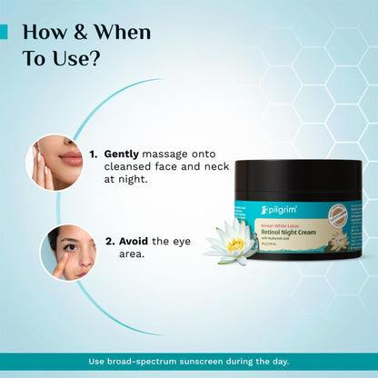 Pilgrim Retinol Night Cream with Hyaluronic Acid and Vitamin C, 50g, Unisex Skin Moisturizer - ingredients panel