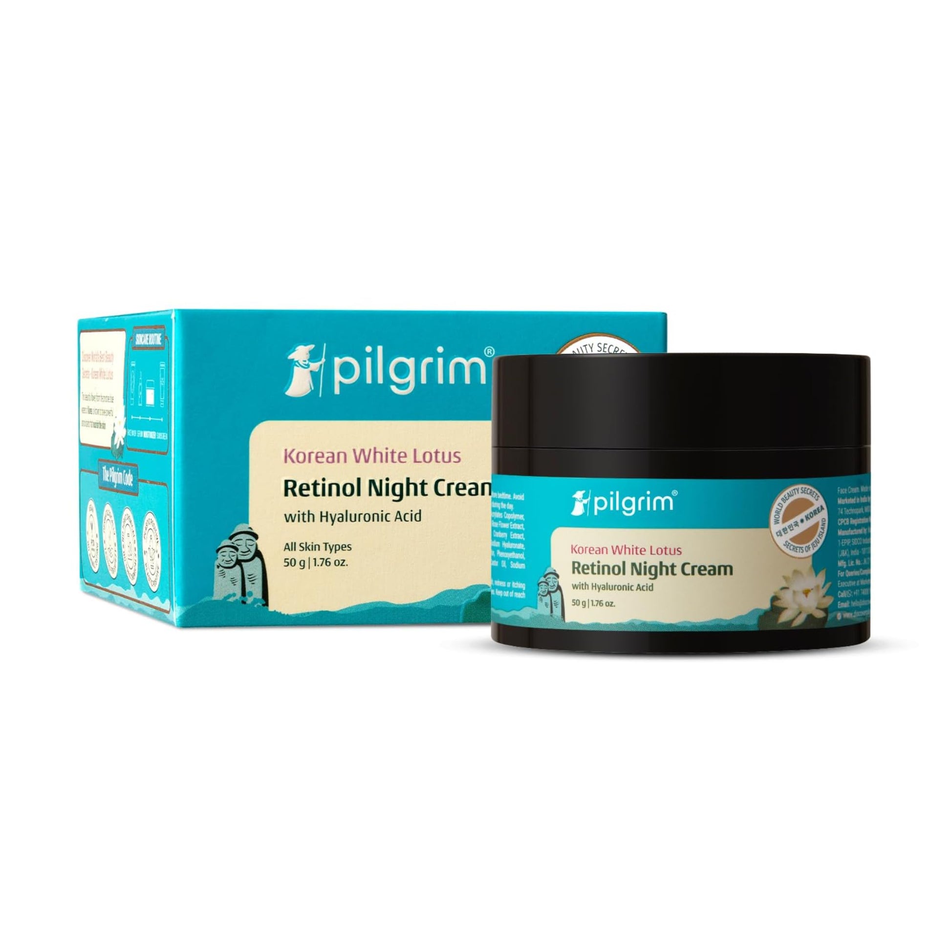 Pilgrim Retinol Night Cream with Hyaluronic Acid and Vitamin C, 50g, Unisex Skin Moisturizer - size and scale