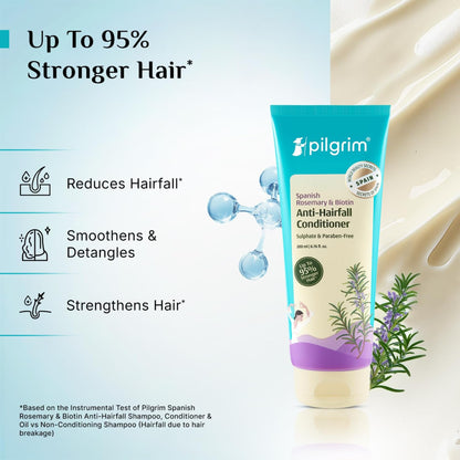 Pilgrim Spanish Rosemary & Biotin Anti Hairfall Conditioner for Reducing Hair Loss & Breakage | Upto 95% stronger hairs | Sui