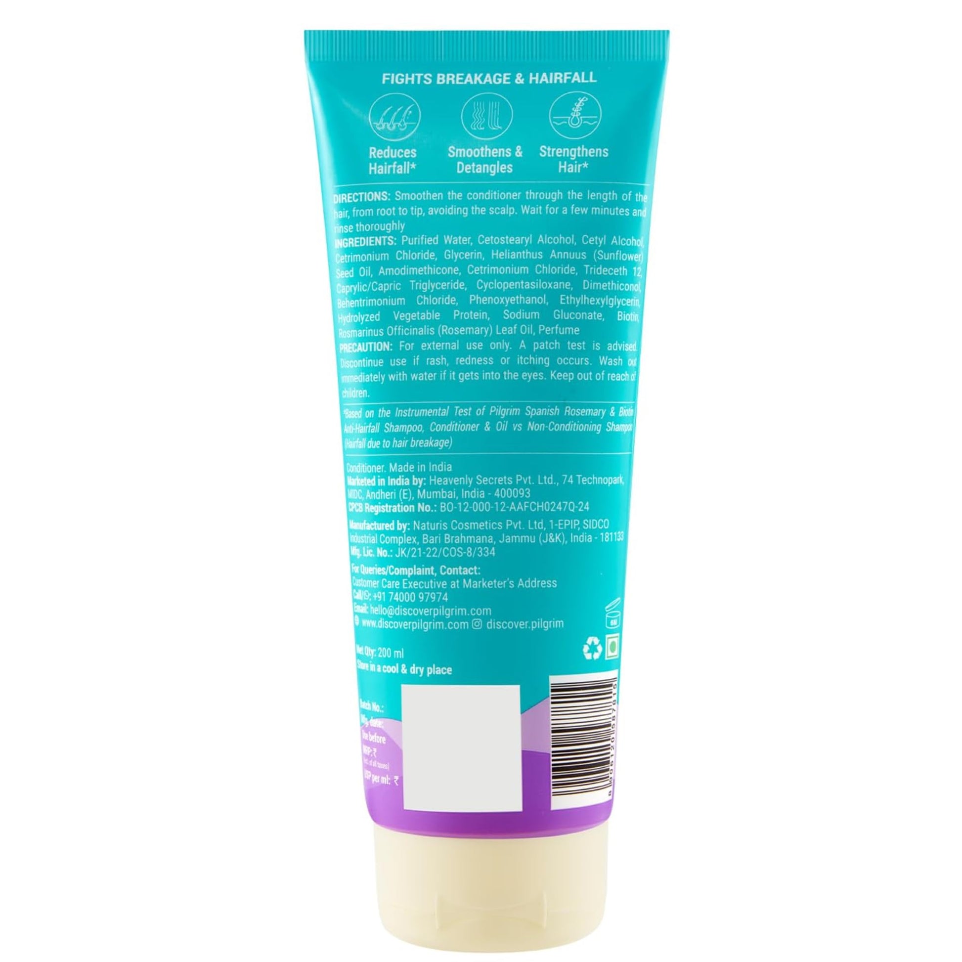 Pilgrim Spanish Rosemary & Biotin Anti Hairfall Conditioner for Reducing Hair Loss & Breakage | Upto 95% stronger hairs | Sui