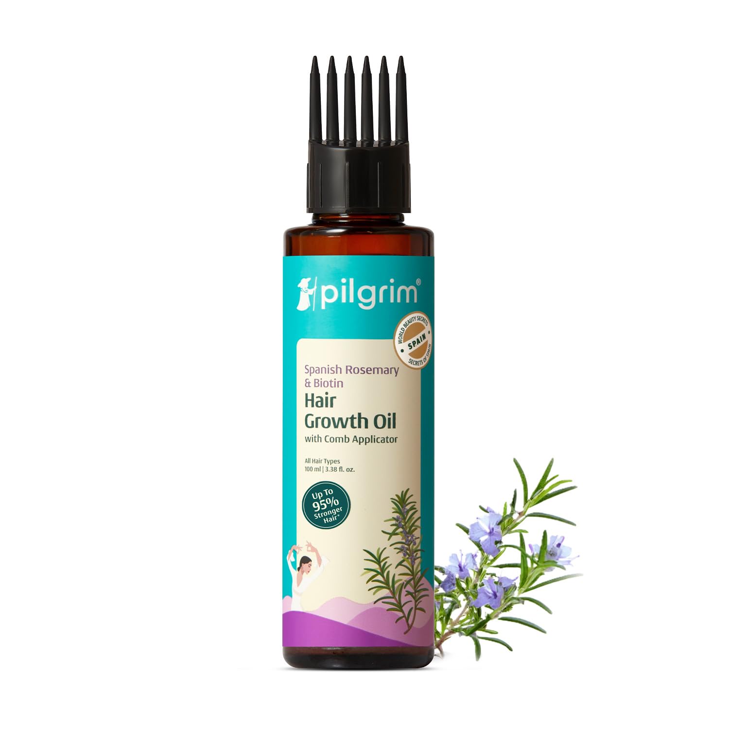 Pilgrim Spanish Rosemary & Biotin Hair Oil, 100 ml, Unisex Adult Hair Oil by Naturis Cosmetics - size and scale