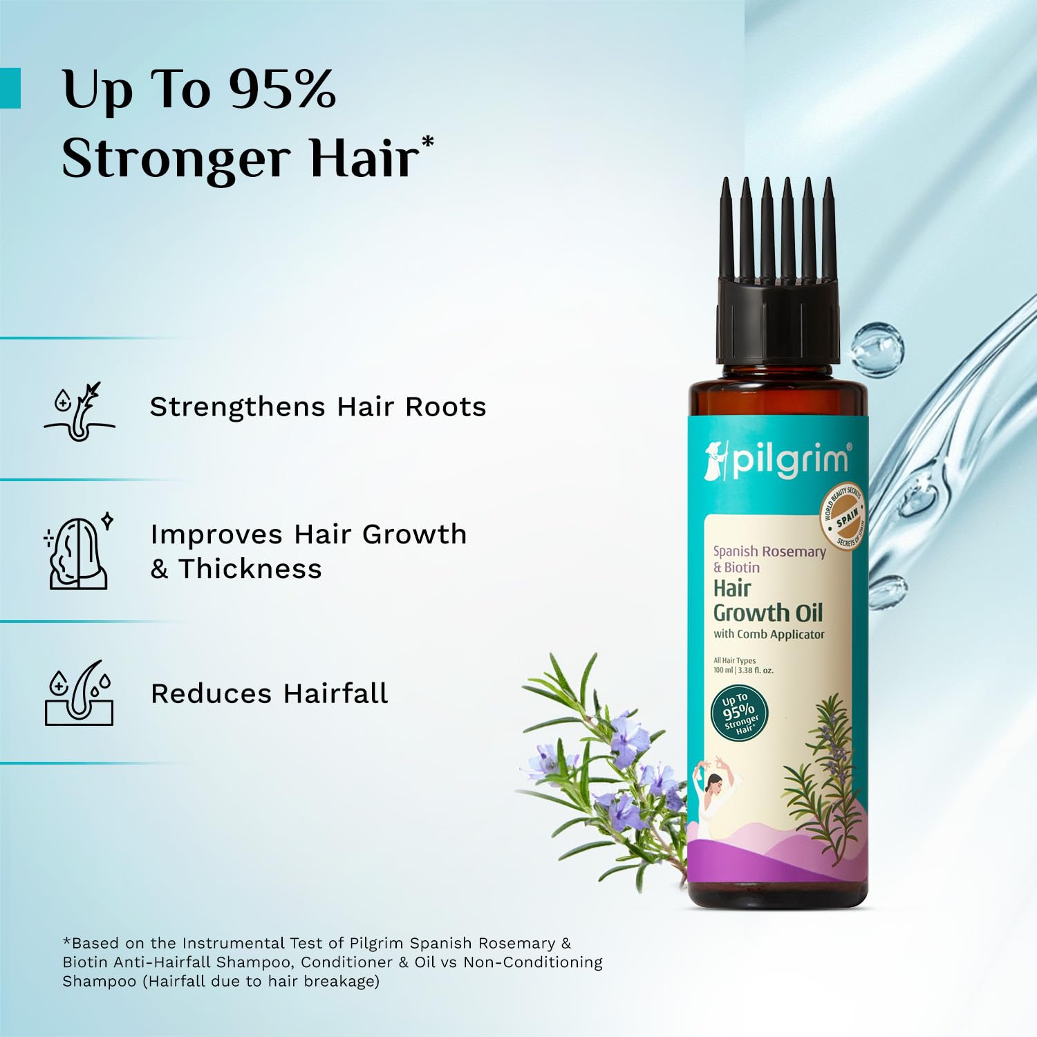 Pilgrim Spanish Rosemary & Biotin Hair Oil, 100 ml, Unisex Adult Hair Oil by Naturis Cosmetics - front view
