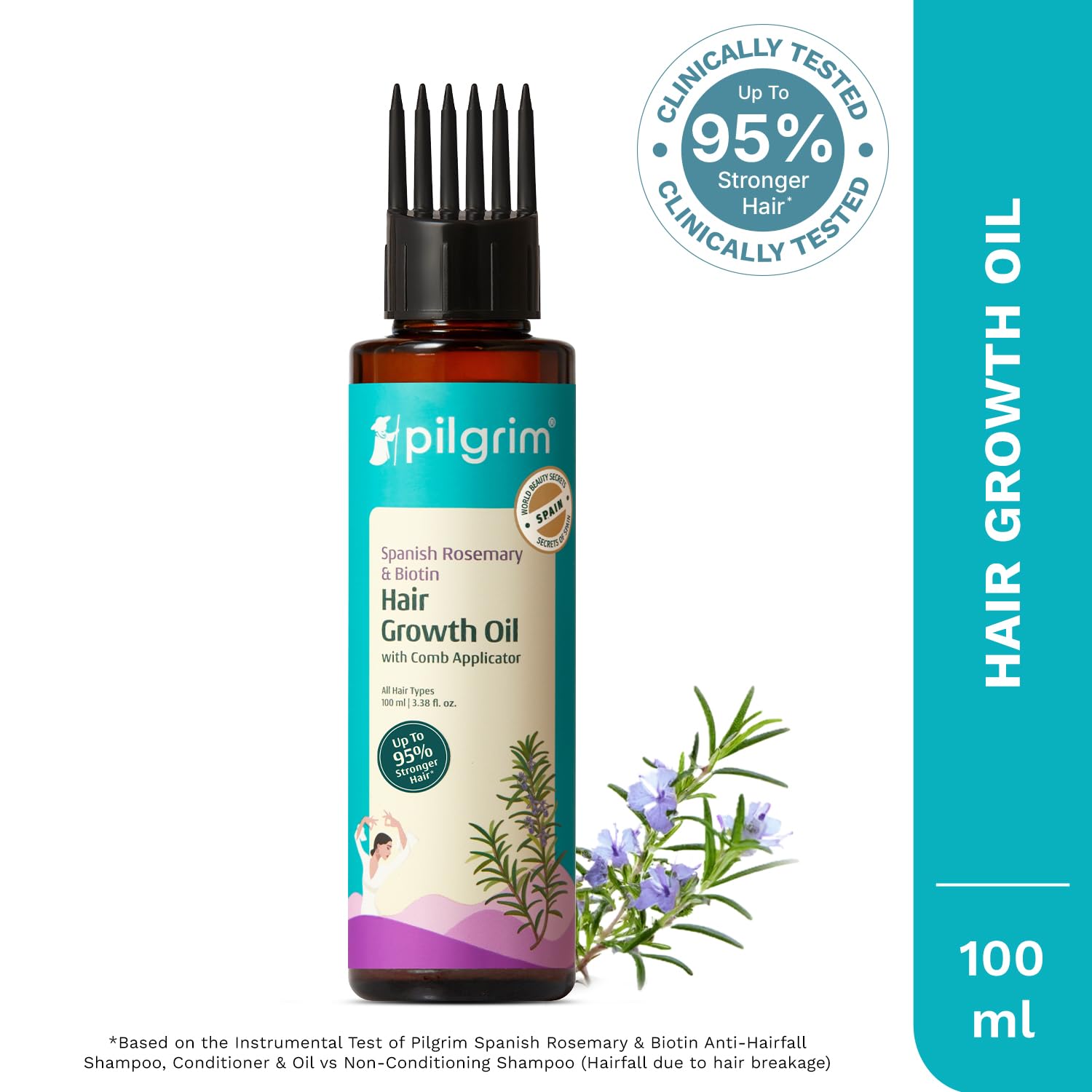 Pilgrim Spanish Rosemary & Biotin Hair Oil, 100 ml, Unisex Adult Hair Oil by Naturis Cosmetics - label detail