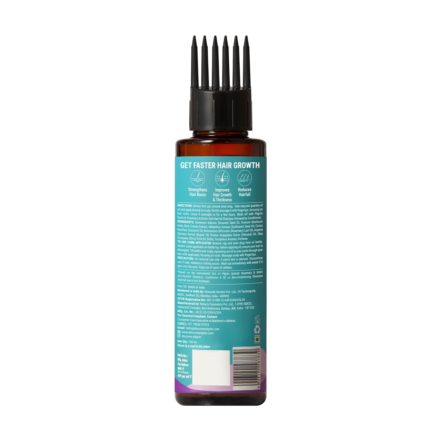 Pilgrim Spanish Rosemary & Biotin Hair Oil, 100 ml, Unisex Adult Hair Oil by Naturis Cosmetics - in use