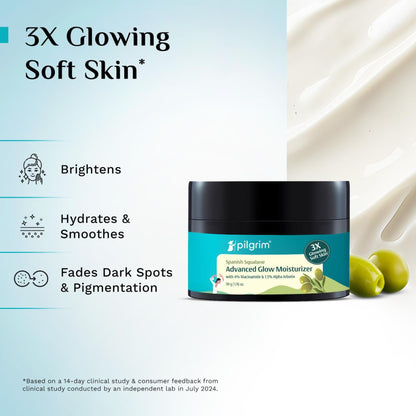 Pilgrim Squalane Niacinamide & Vitamin C Glow Moisturizer for face, dry skin hydration | With vitamin c for glowing skin | No