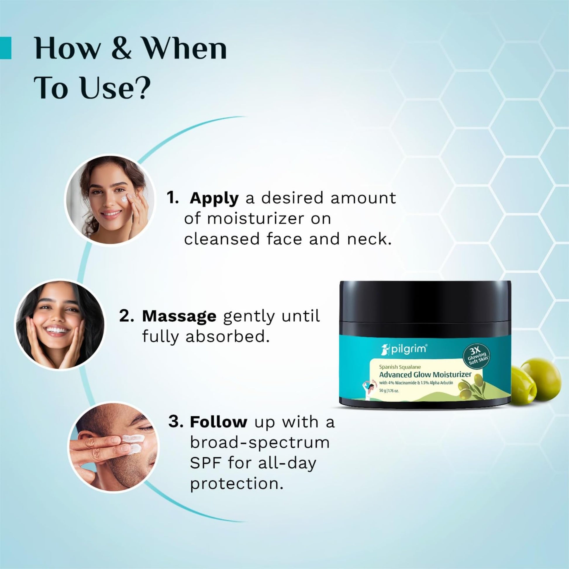 Pilgrim Squalane Niacinamide & Vitamin C Glow Moisturizer for face, dry skin hydration | With vitamin c for glowing skin | No