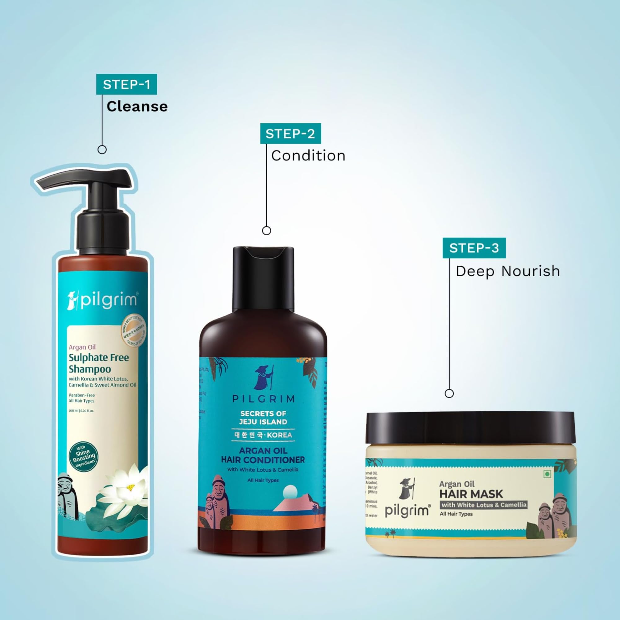 Pilgrim Sulphate Free Shampoo for women & men | Mild shampoo for hair-fall control with argan oil, camellia & white lotus for