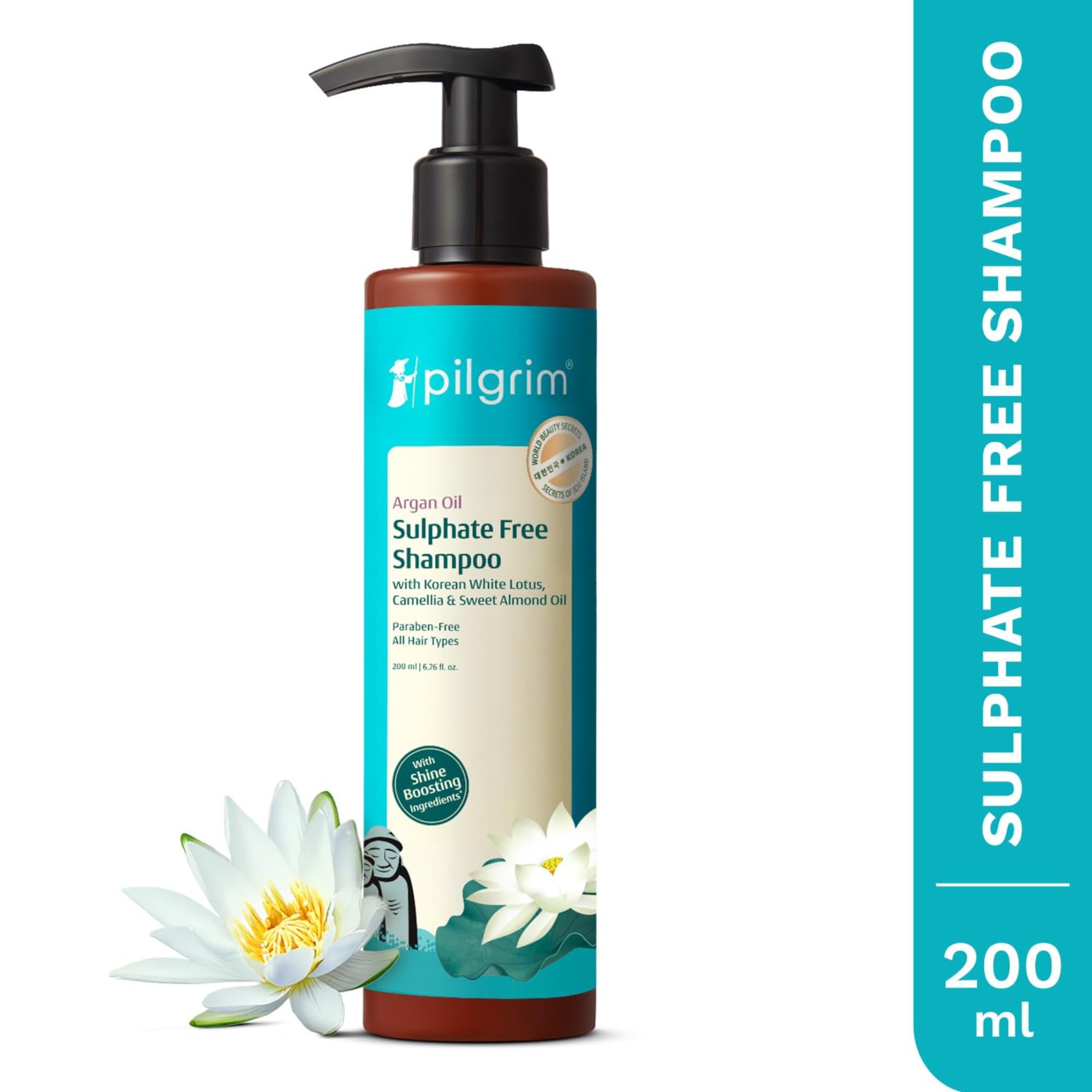 Pilgrim Sulphate Free Shampoo for women & men | Mild shampoo for hair-fall control with argan oil, camellia & white lotus for