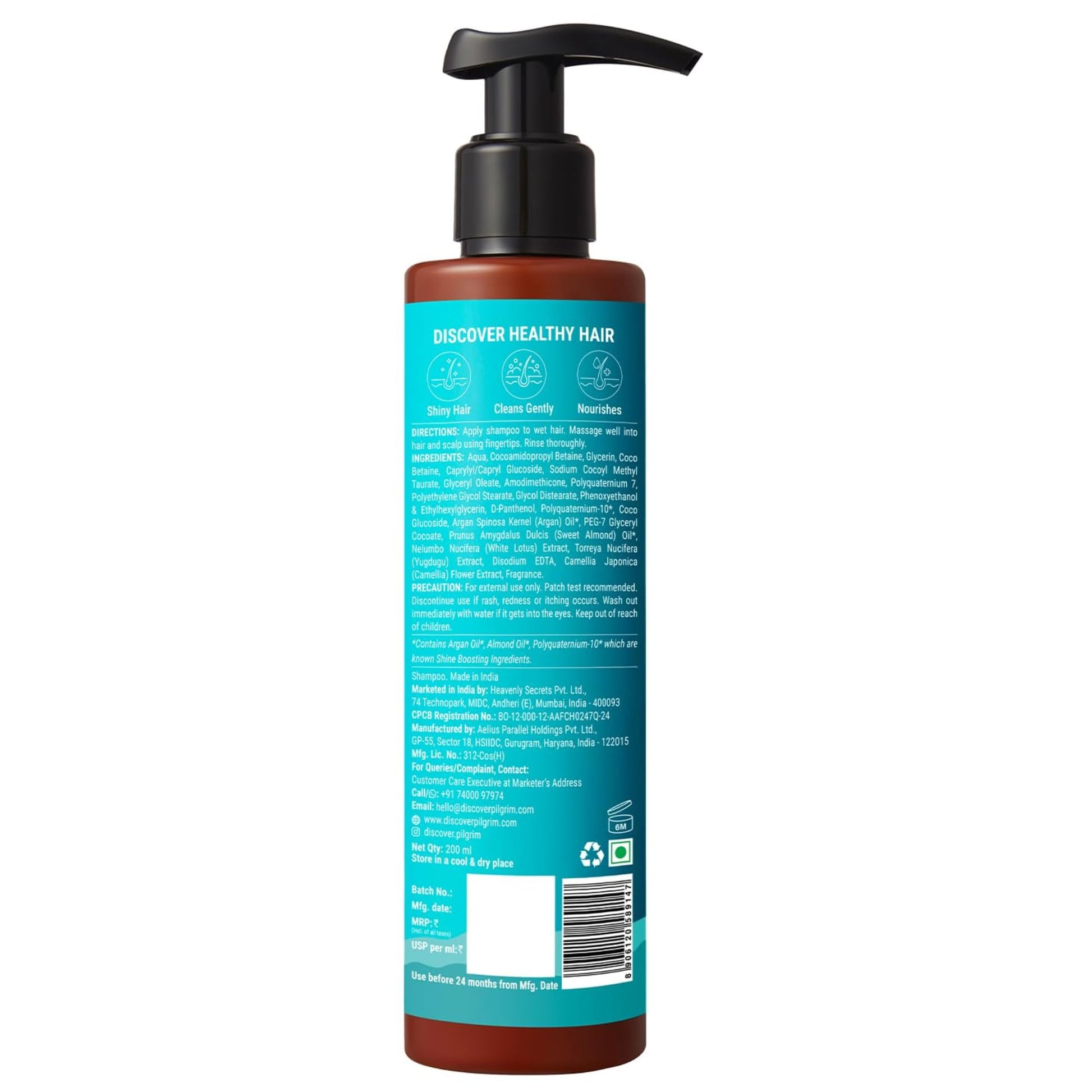 Pilgrim Sulphate Free Shampoo for women & men | Mild shampoo for hair-fall control with argan oil, camellia & white lotus for