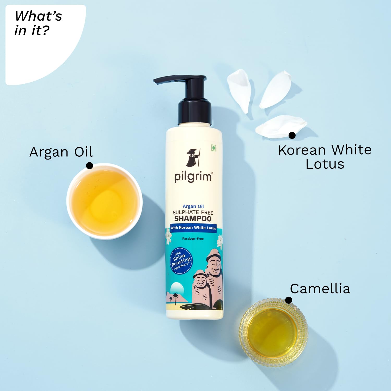 Pilgrim Sulphate Free Shampoo for women & men | Mild shampoo for hair-fall control with argan oil, camellia & white lotus for