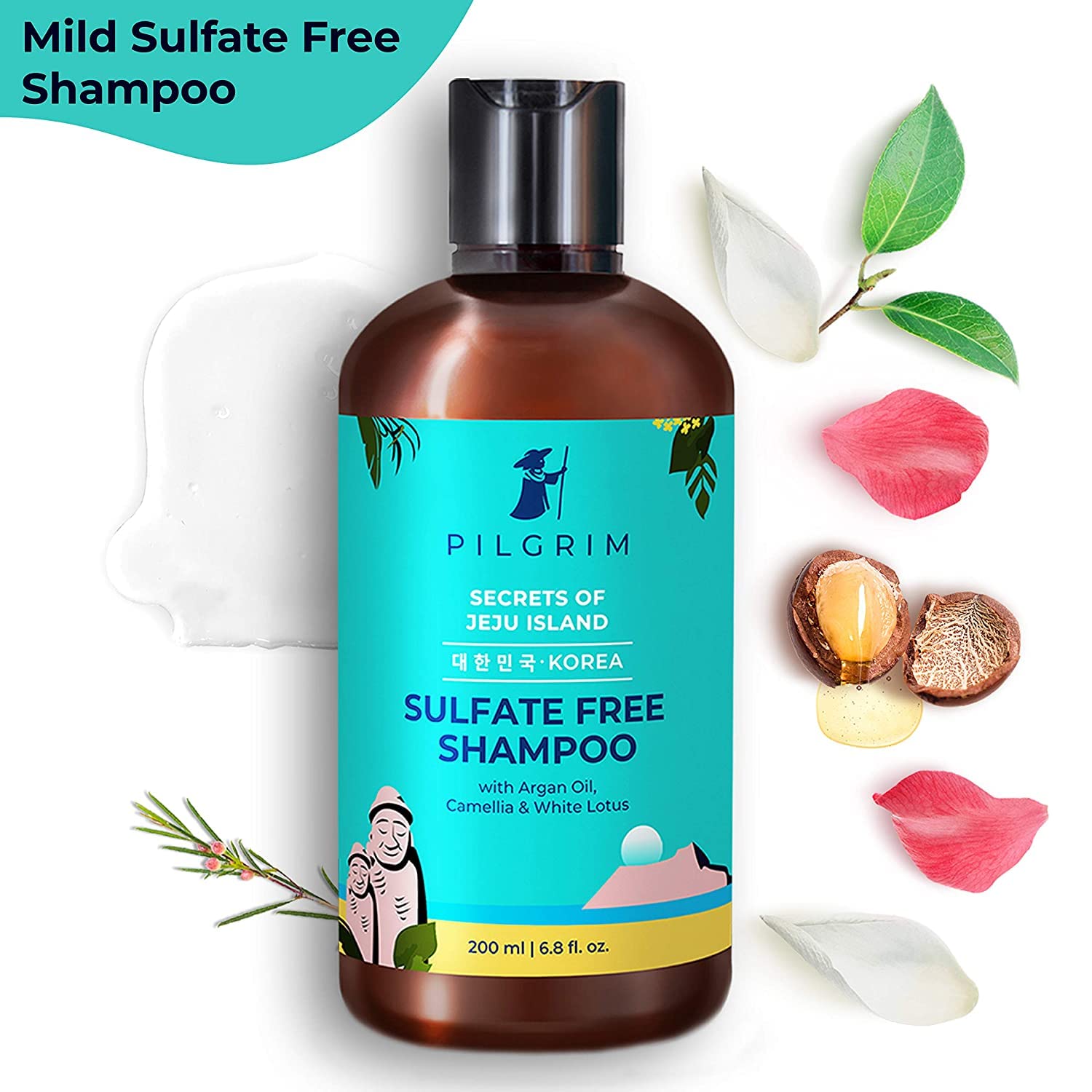 Pilgrim Sulphate Free Shampoo for women & men | Mild shampoo for hair-fall control with argan oil, camellia & white lotus for