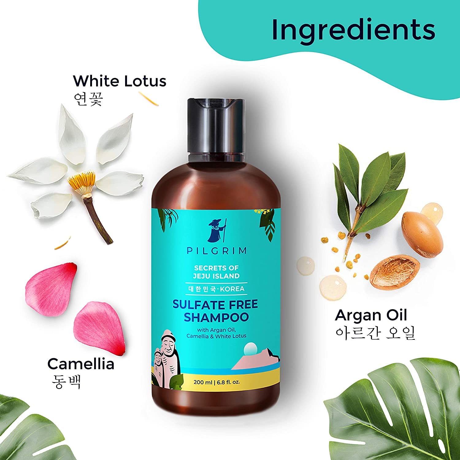 Pilgrim Sulphate Free Shampoo for women & men | Mild shampoo for hair-fall control with argan oil, camellia & white lotus for