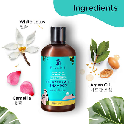 Pilgrim Sulphate Free Shampoo for women & men | Mild shampoo for hair-fall control with argan oil, camellia & white lotus for