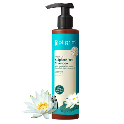 Pilgrim Sulphate Free Shampoo for women & men | Mild shampoo for hair-fall control with argan oil, camellia & white lotus for