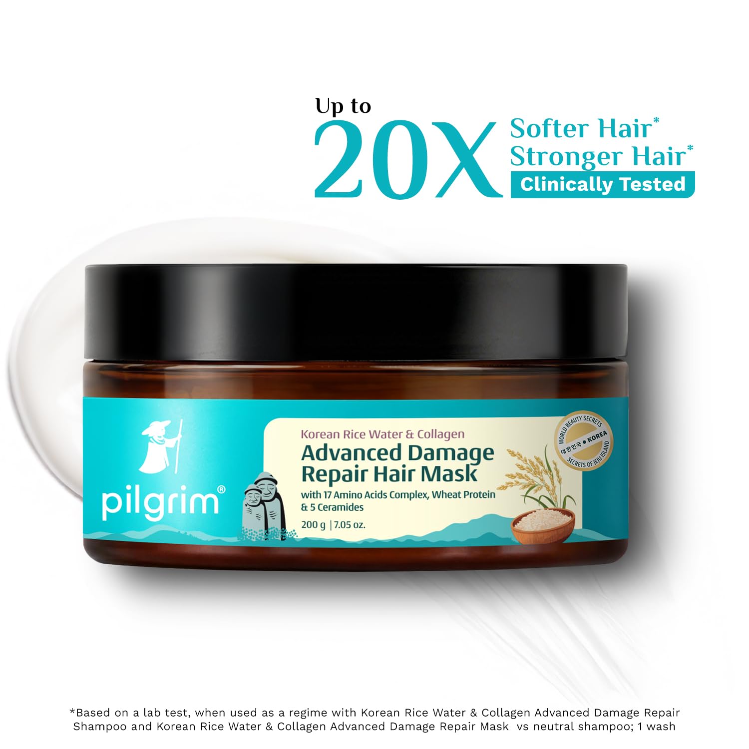 Pilgrim Unscented Korean Rice Water & Collagen Advanced Damage Repair Mask - 200ml|Deep Repair for Dry,Frizzy & Damaged Hair|