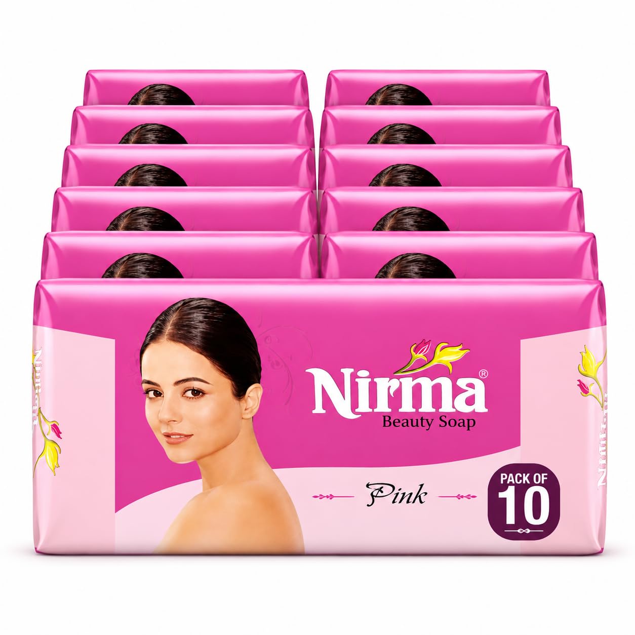 Pink Delight Nirma Beauty Soap Pink Pack of 10, Solid Soap Bar, Floral Fragrance, 500g