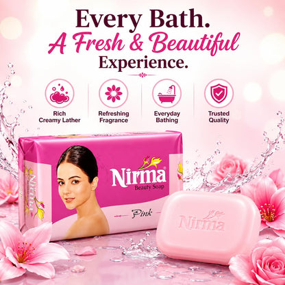 Pink Delight Nirma Beauty Soap Pink Pack of 10, Solid Soap Bar, Floral Fragrance, 500g - in use