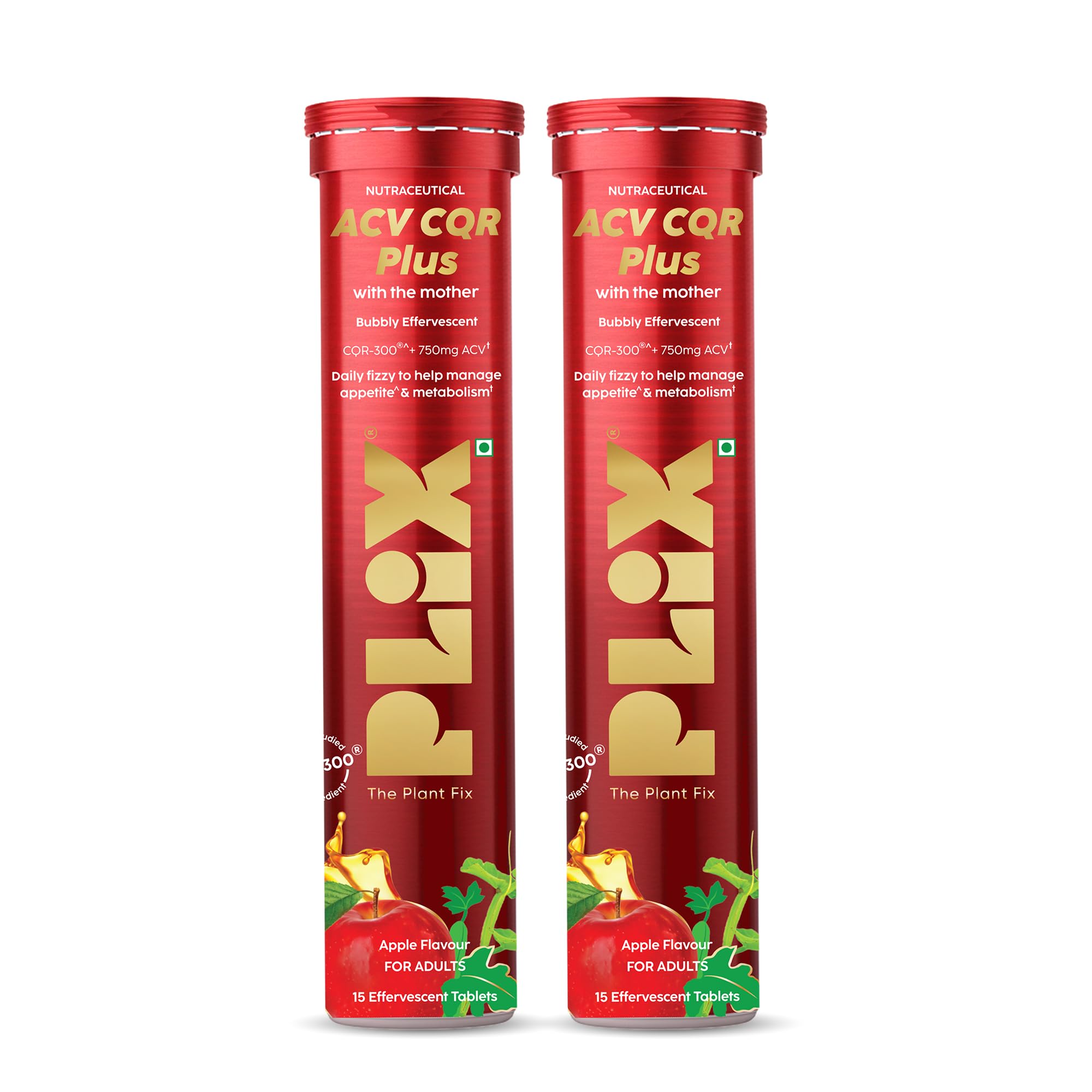 PLIX - THE PLANT FIX ACV CQR Plus Effervescent Tablets, 15 Count, Plant-Based, Apple Flavor, Nutritional Supplement (10)