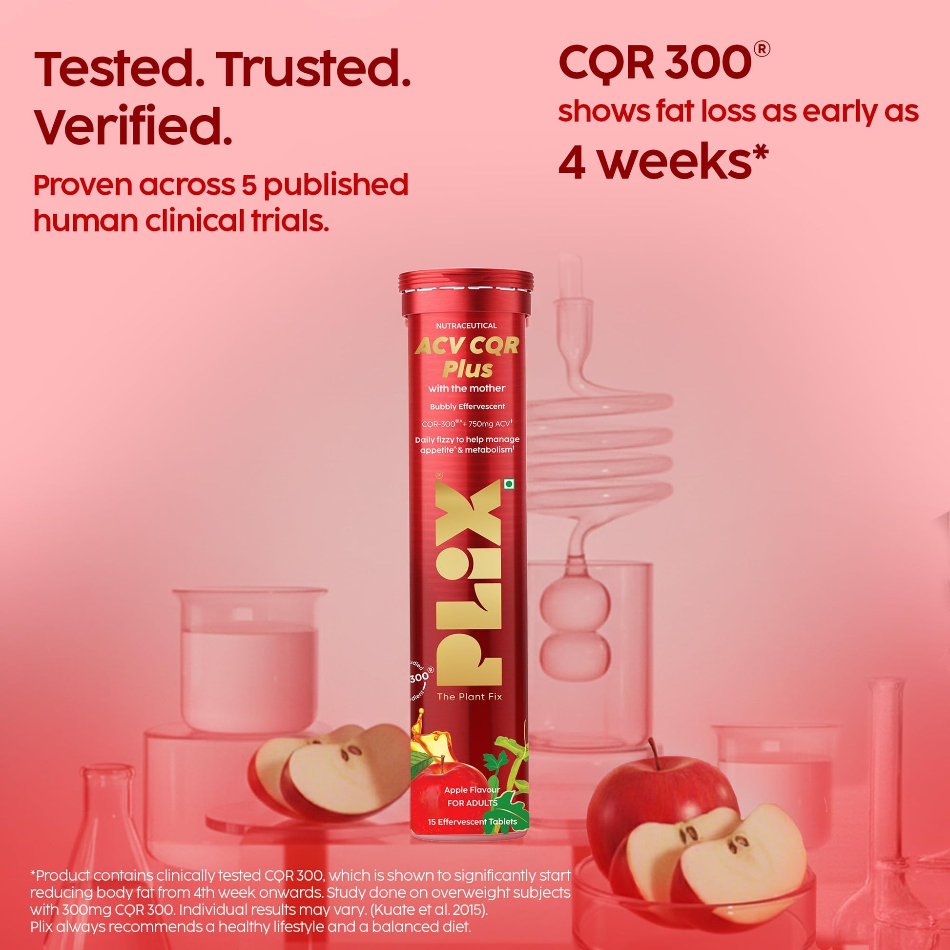 PLIX - THE PLANT FIX ACV CQR Plus Effervescent Tablets, 15 Count, Plant-Based, Apple Flavor, Nutritional Supplement - close-u