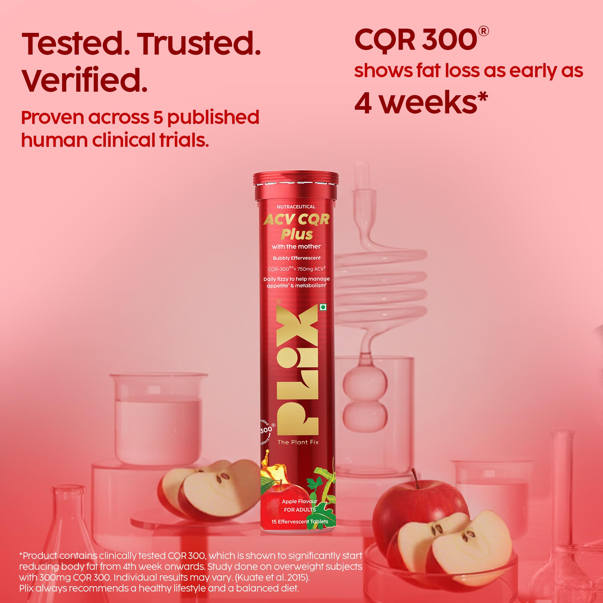 PLIX - THE PLANT FIX ACV CQR Plus Effervescent Tablets, 15 Count, Plant-Based, Apple Flavor, Nutritional Supplement - close-u